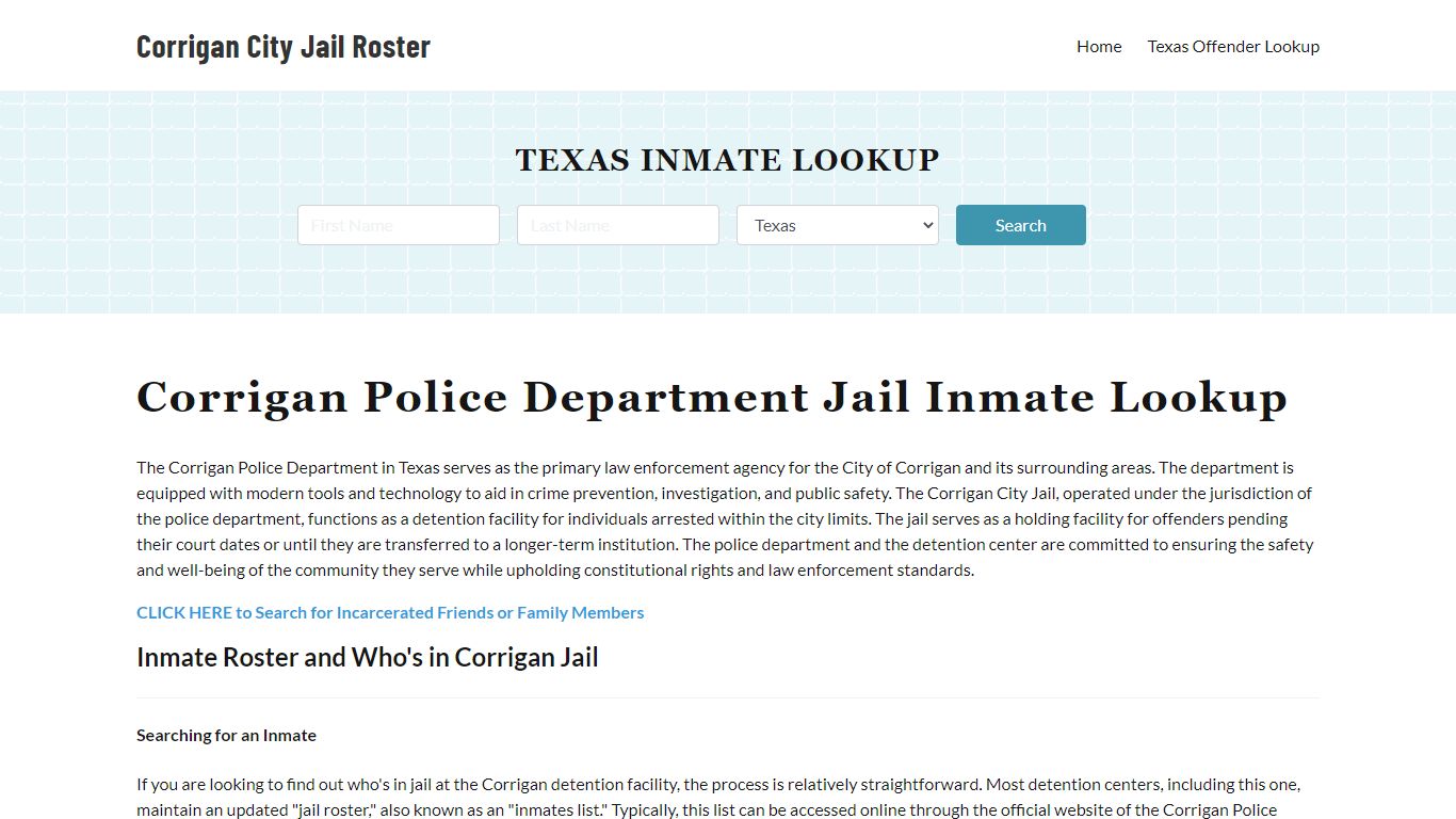 Corrigan Police Department & City Jail, TX Inmate Roster, Arrests, Mugshots